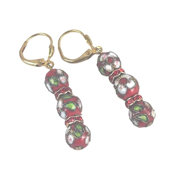 Handcrafted Cloisonné Enamel Dangle Earrings With Leverback Closure - Picture 3 of 6